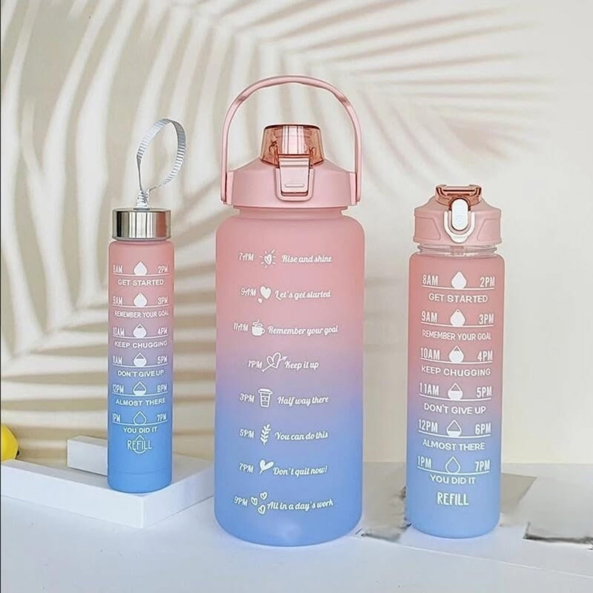 3 Pcs Motivational Double Shaded Water Bottle Set
