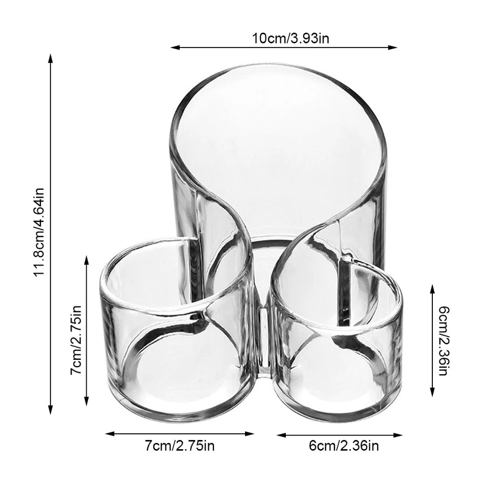 Transparent 3 Grid Makeup Brush Holder