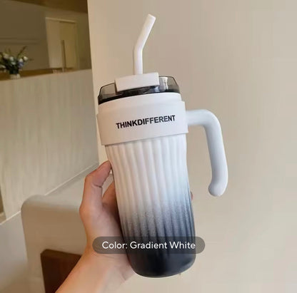 860ml Gradient Colour Stainless Steel Coffee Mug with Straw