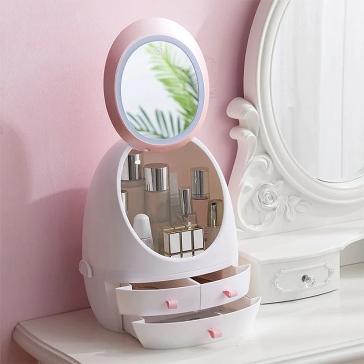 LED Mirror Cosmetic Storage Organizer