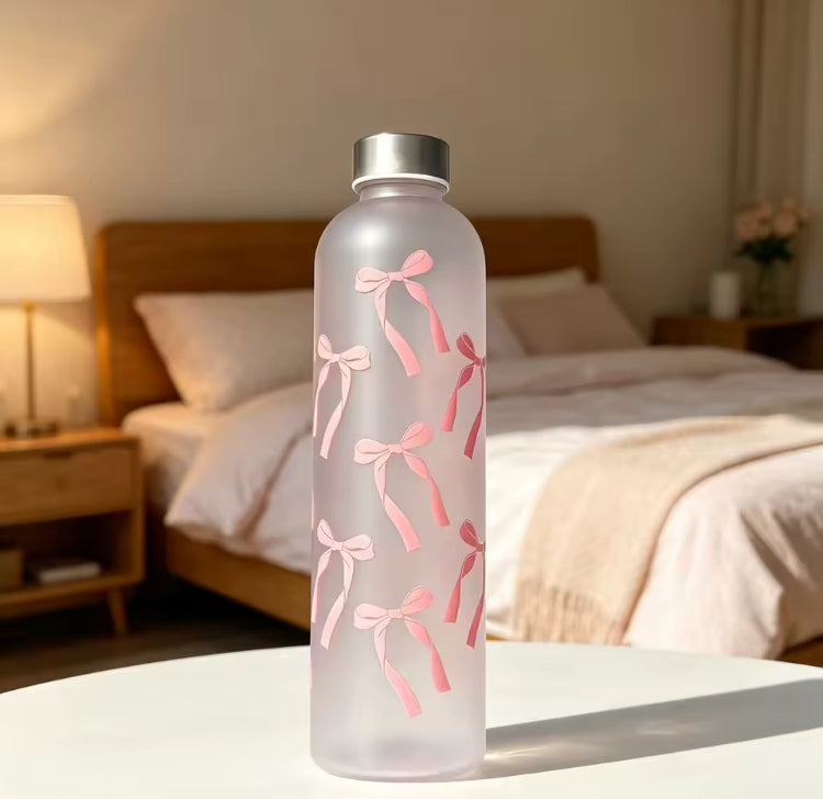 1000ml Aesthetic Cute Frosted Printed Water Bottle With Steel Cap