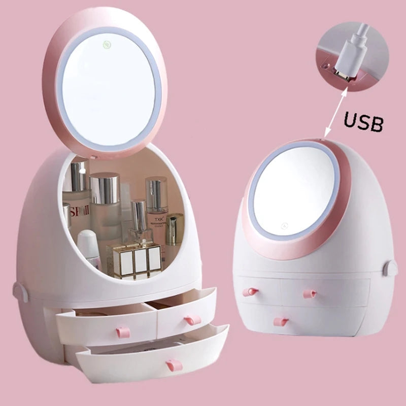 LED Mirror Cosmetic Storage Organizer