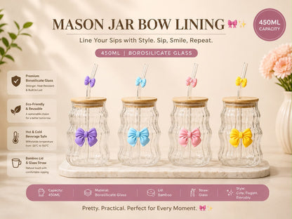 Aesthetic Bow Coffee Glass with Bow Straw & Lid