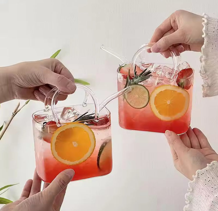 770ml HandBag Style Coffee Juice Glass with Straw