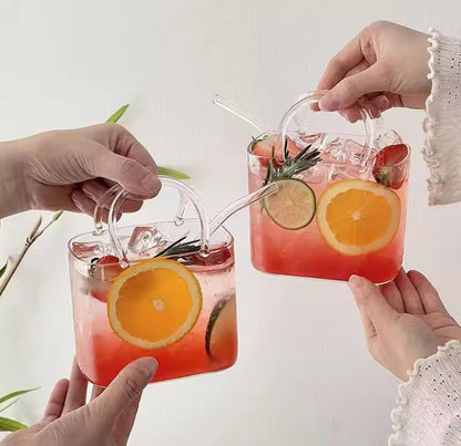 770ml HandBag Style Coffee Juice Glass with Straw