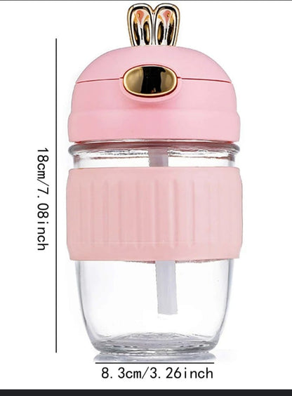Rabbit Cup Portable Thick Glass Summer Drinking Cup With Lid & Straw