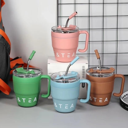 480ml Insulated Coffee Mug with Lid & Straw