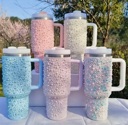 40oz Stainless Steel Pearls Tumbler with Handle