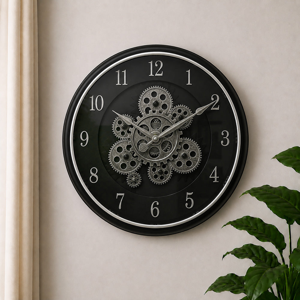 Modern Luxury Silent Moving Gear Wall Clock (16 Inches) – Numeric Dial, Ticking-Free Battery-Operated Clock in 2 Colors