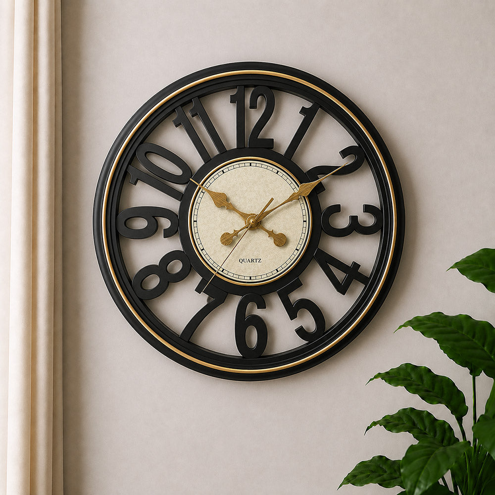 Modern Luxury Silent Metal Wall Clock (18 Inches) – Elegant Black Finish, Ticking-Free Battery-Operated Analog Clock for Living Room & Office