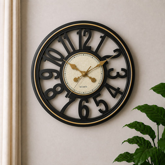 Modern Luxury Silent Metal Wall Clock (18 Inches) – Elegant Black Finish, Ticking-Free Battery-Operated Analog Clock for Living Room & Office