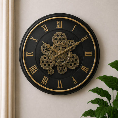 Modern Luxury Moving Gear Wall Clock (19 × 19 Inches) – Silent, Battery-Operated Decorative Analog Clock for Living Room & Office
