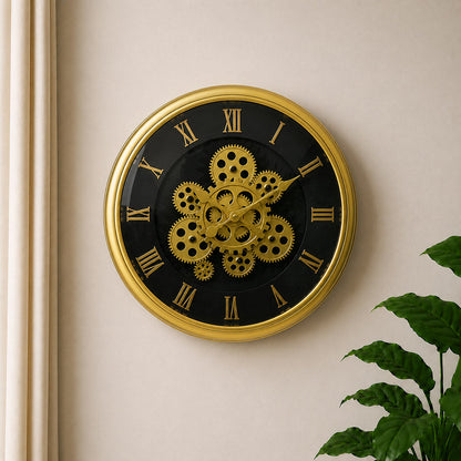 Modern Luxury Moving Gear Wall Clock (19 × 19 Inches) – Silent, Battery-Operated Decorative Analog Clock for Living Room & Office