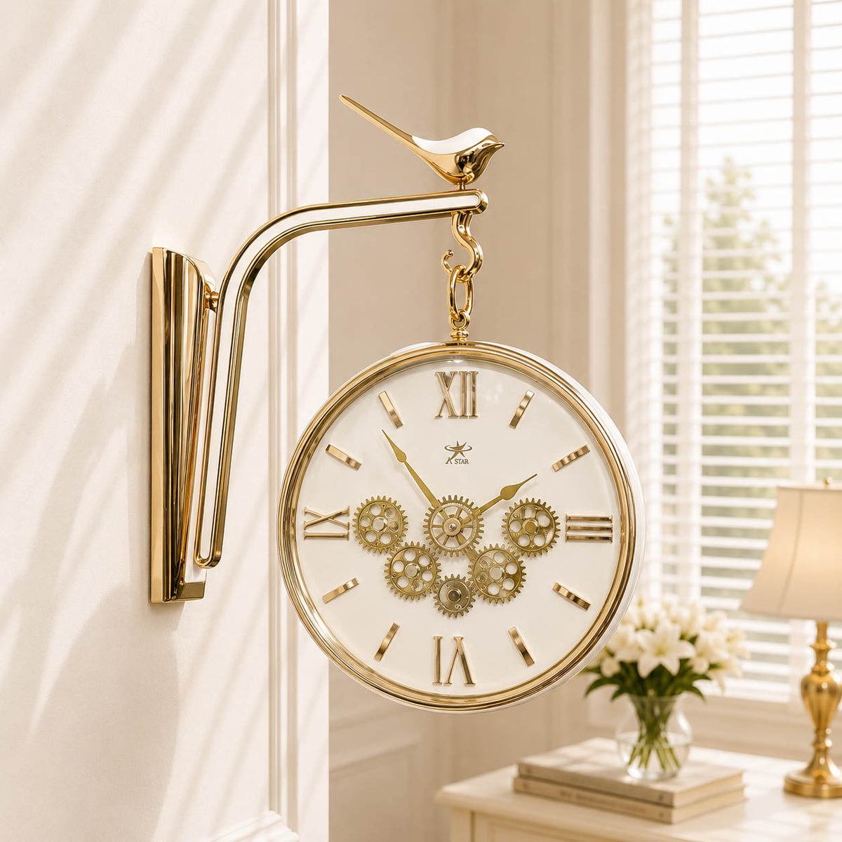 Dual-Sided Bird Gearing Station Wall Clock | 12-Inch Luxury Decor