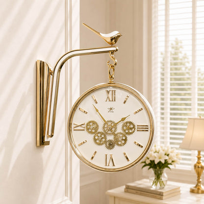 Dual-Sided Bird Gearing Station Wall Clock | 12-Inch Luxury Decor