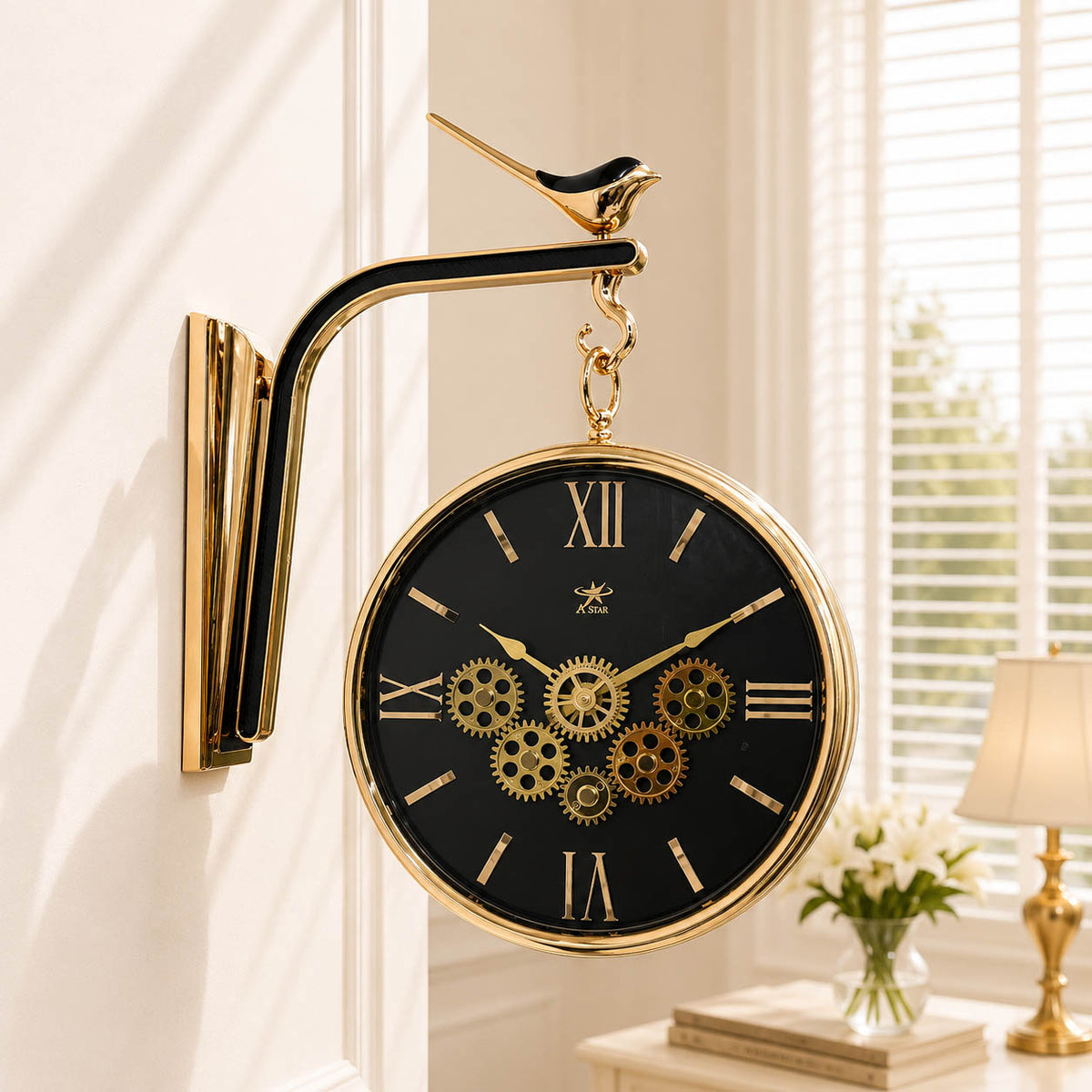 Dual-Sided Bird Gearing Station Wall Clock | 12-Inch Luxury Decor