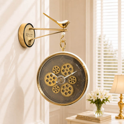 Imported Dual-Sided Wall Clock with Exposed Moving Gears