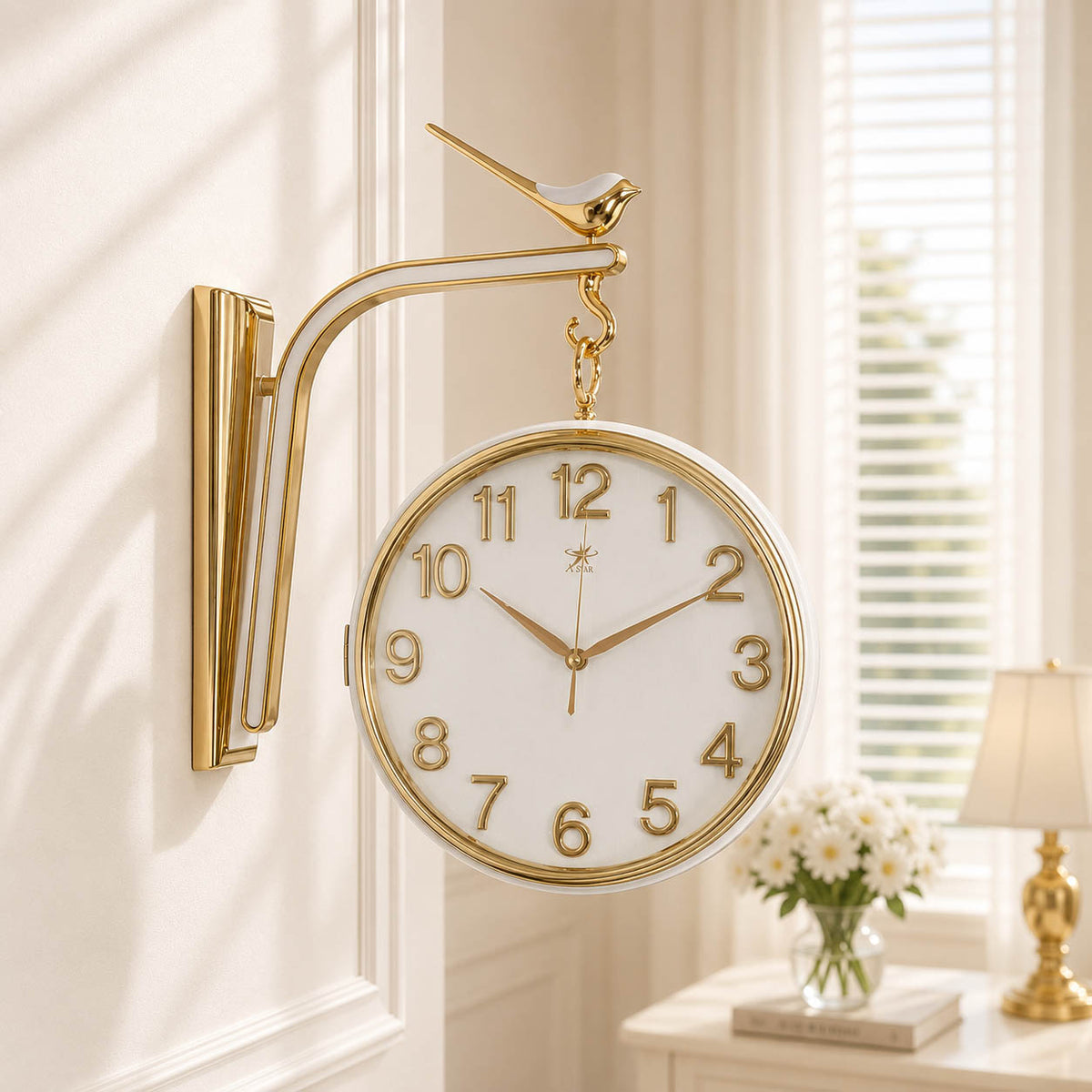 Dual-Sided Bird Theme Station Wall Clock | 12-Inch Luxury Decor