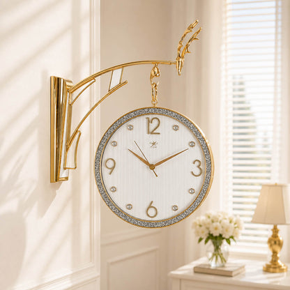 Dual-Sided Station Wall Clock with Two-Tone Border and Crystal Accents