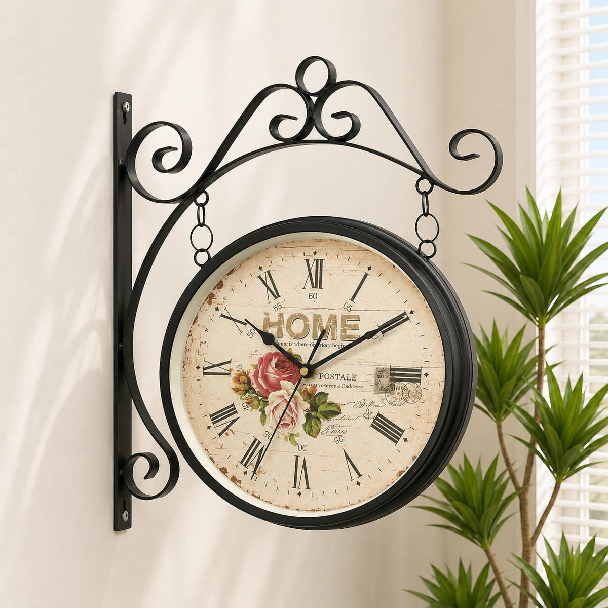 Imported Metallic Dual-Sided Station Wall Clock in Gold & Black