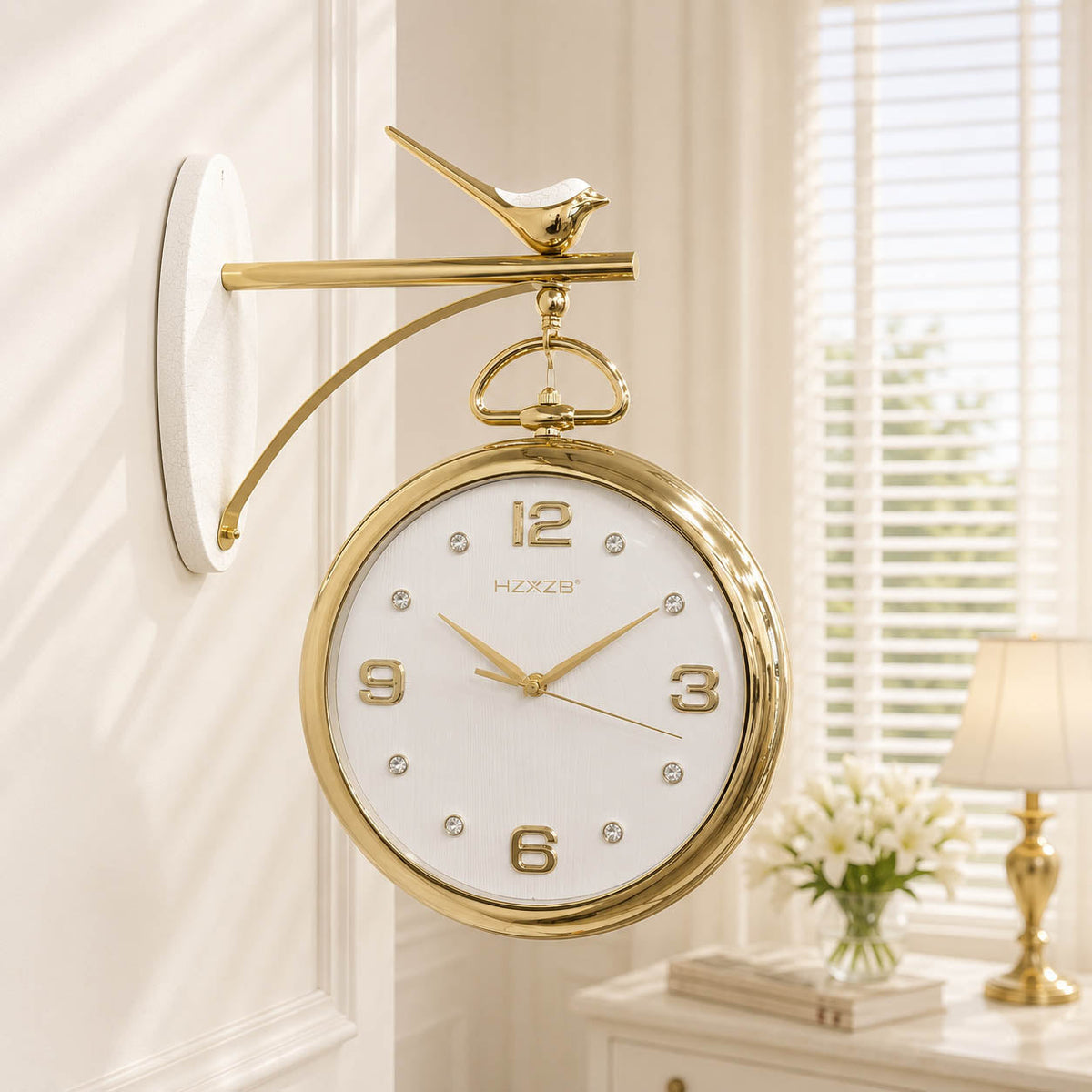 Dual-Sided Station Wall Clock with Top Bird Accent