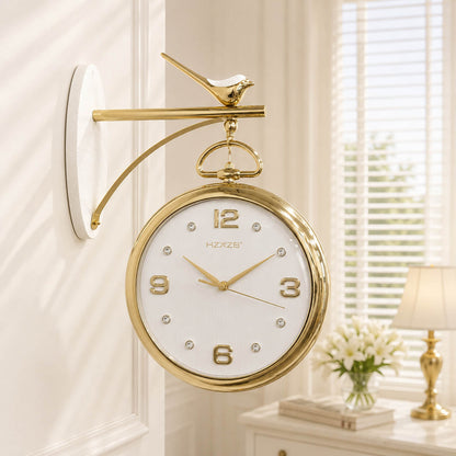 Dual-Sided Station Wall Clock with Top Bird Accent
