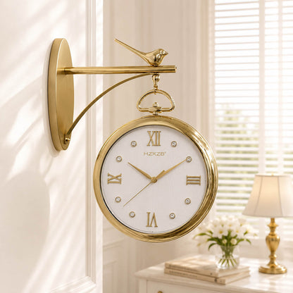 Dual-Sided Station Wall Clock with Top Bird Accent