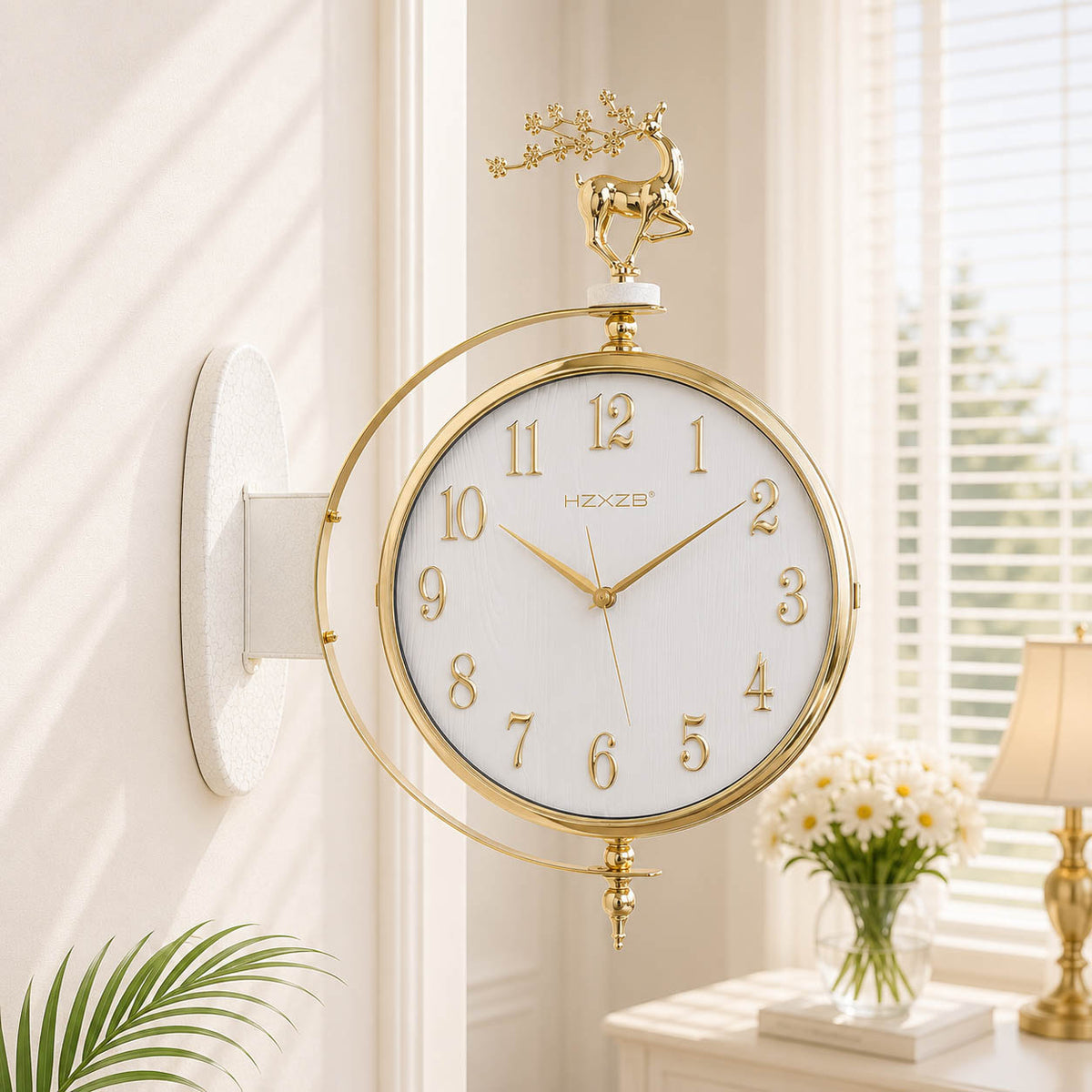 Nordic Markhor Grand: Dual-Sided Station Clock with Luxury White, Gold, Brown and Black Finish