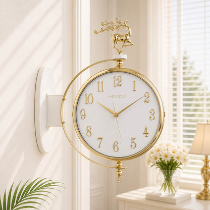 Nordic Markhor Grand: Dual-Sided Station Clock with Luxury White, Gold, Brown and Black Finish