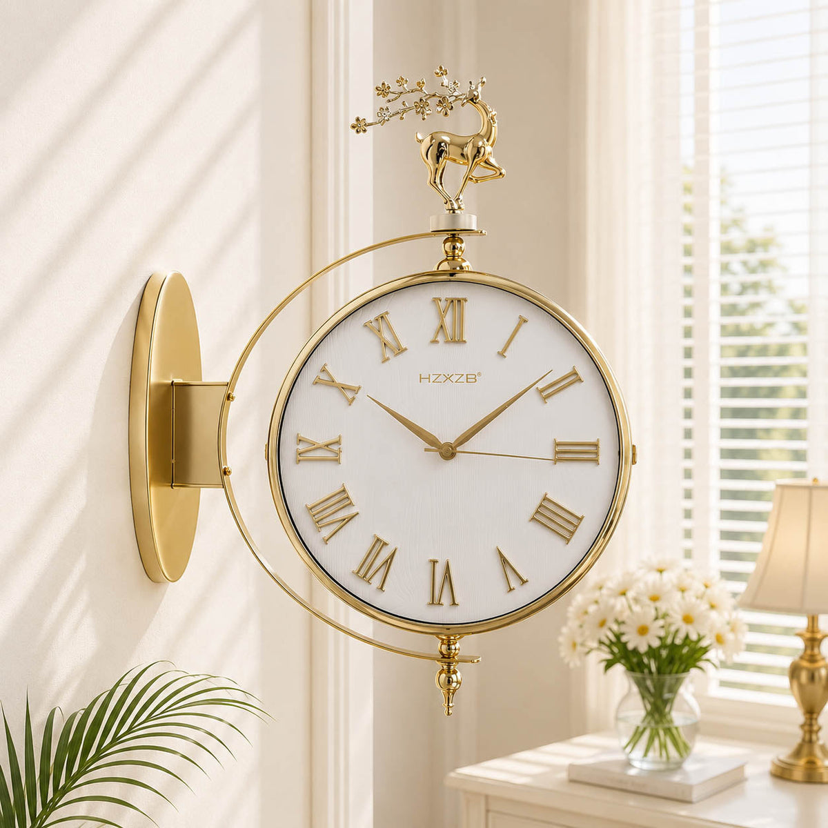 Nordic Markhor Grand: Dual-Sided Station Clock with Luxury White, Gold, Brown and Black Finish