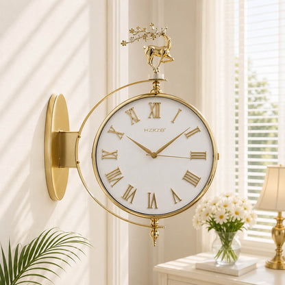 Nordic Markhor Grand: Dual-Sided Station Clock with Luxury White, Gold, Brown and Black Finish