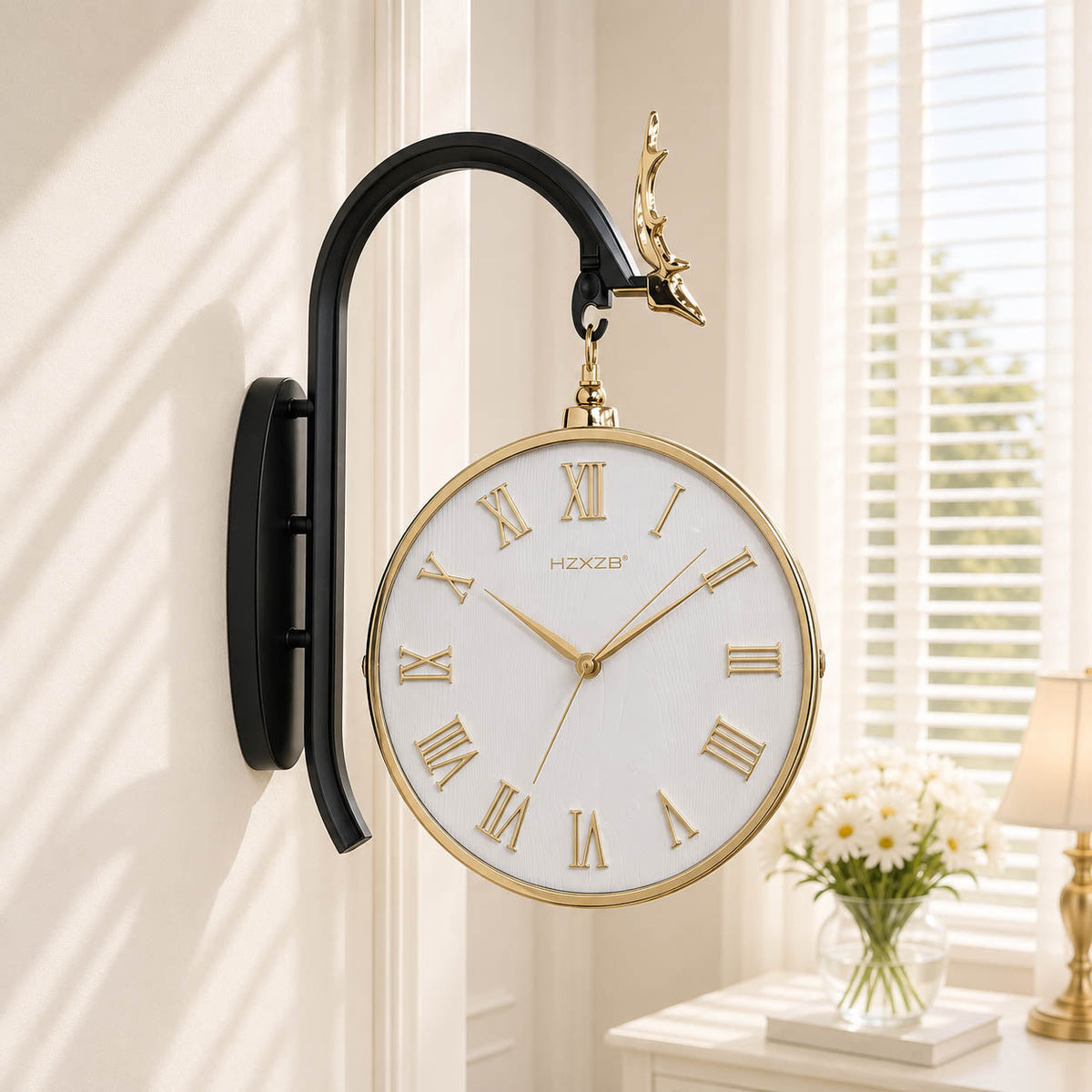 Majestic Markhor Grand: Dual-Sided Luxury Station Wall Clock