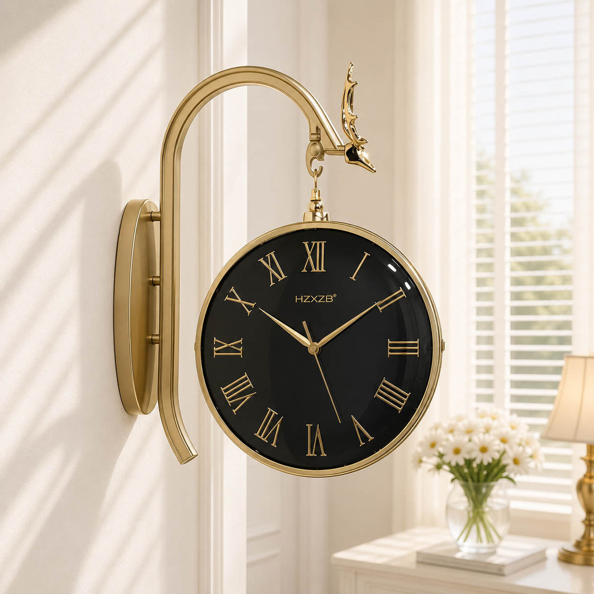 Majestic Markhor Grand: Dual-Sided Luxury Station Wall Clock