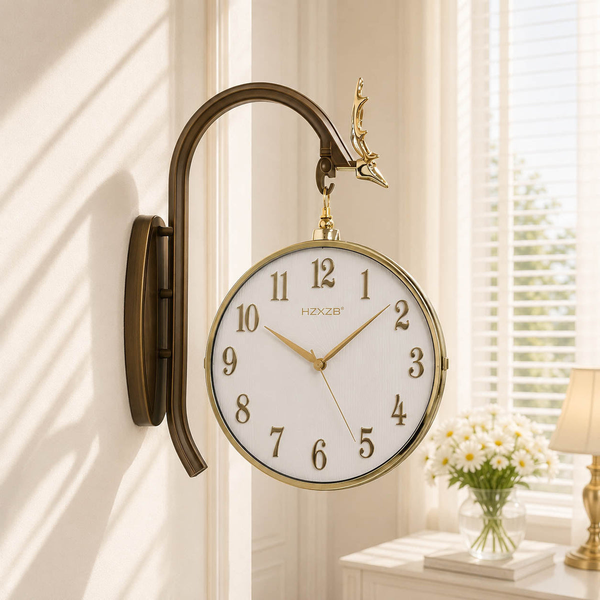 Majestic Markhor Grand: Dual-Sided Luxury Station Wall Clock