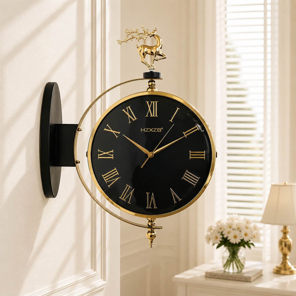 Nordic Markhor Grand: Dual-Sided Station Clock with Luxury White, Gold, Brown and Black Finish