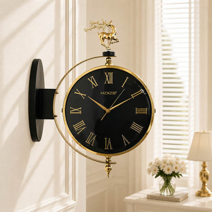Nordic Markhor Grand: Dual-Sided Station Clock with Luxury White, Gold, Brown and Black Finish