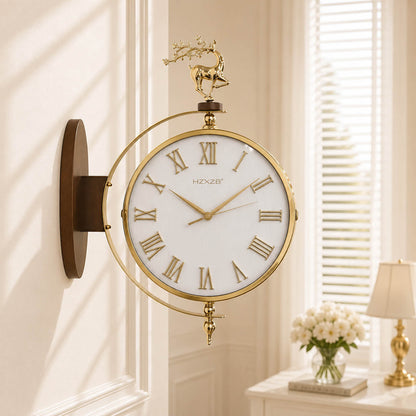 Nordic Markhor Grand: Dual-Sided Station Clock with Luxury White, Gold, Brown and Black Finish
