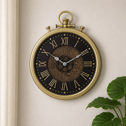 Modern Luxury Moving Gear Wall Clock (19 × 15 Inches) – Silent, Battery-Operated Decorative Clock for Living Room & Office