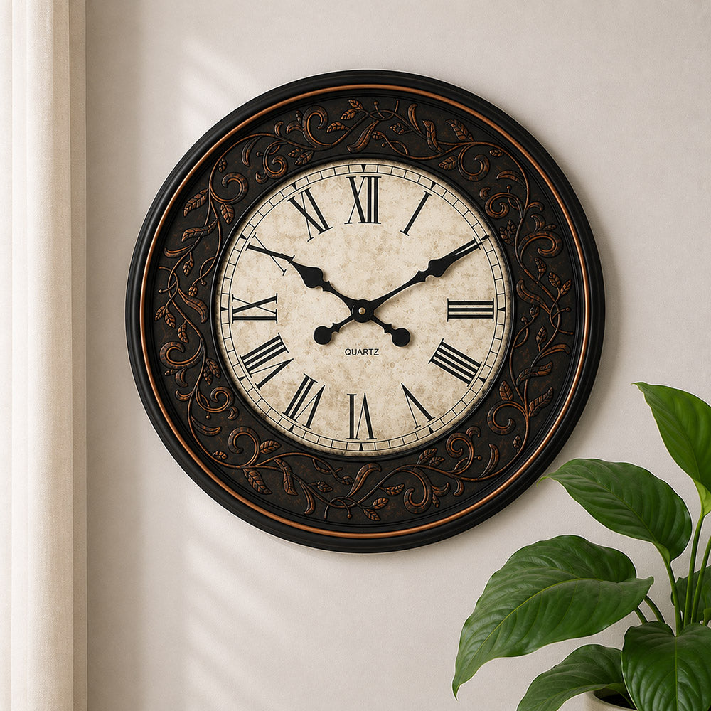 18-Inch Luxury Modern Silent Wall Clock – Elegant Brown Fiber Frame for Home and Office Décor