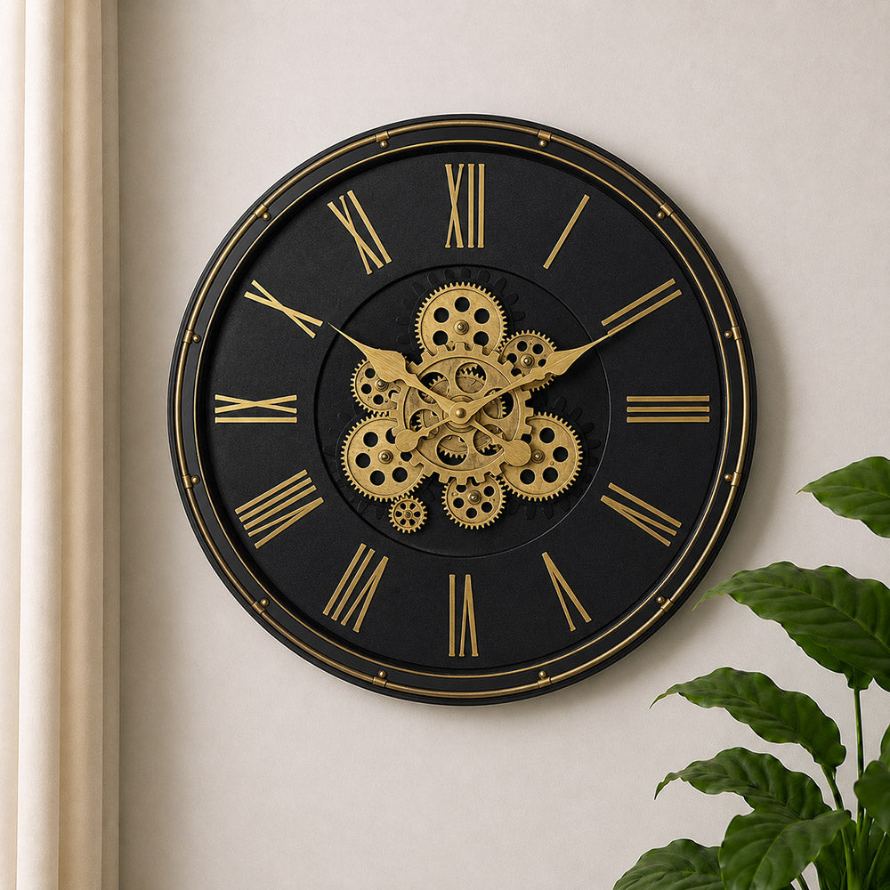 Modern Luxury Moving Gear Wall Clock (19 × 19 Inches) – Silent, Battery-Operated Decorative Analog Clock for Living Room & Office