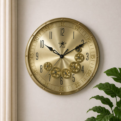 Modern Luxury Moving Gear Wall Clock (14 Inches) – Silent, Battery-Operated Decorative Analog Clock for Living Room & Office