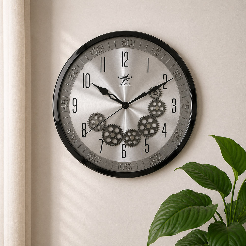 Modern Luxury Moving Gear Wall Clock (14 Inches) – Silent, Battery-Operated Decorative Analog Clock for Living Room & Office