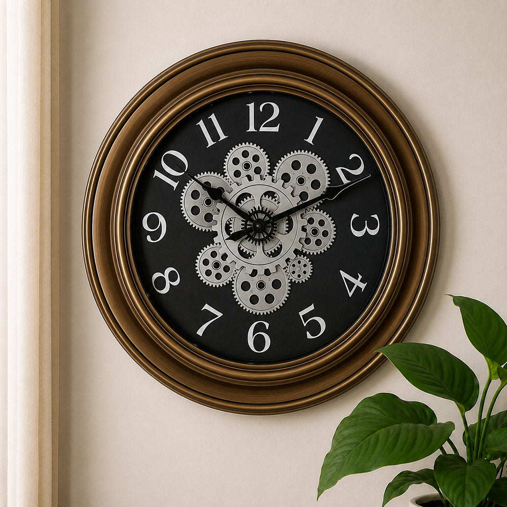 18-Inch Luxury Modern Silent Wall Clock – Elegant Brown & Black Fiber Frame for Home and Office Décor