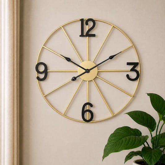 Modern Luxury Silent Metal Wall Clock (24 Inches) – Large Ticking-Free Battery-Operated Decorative Analog Clock for Living Room & Office