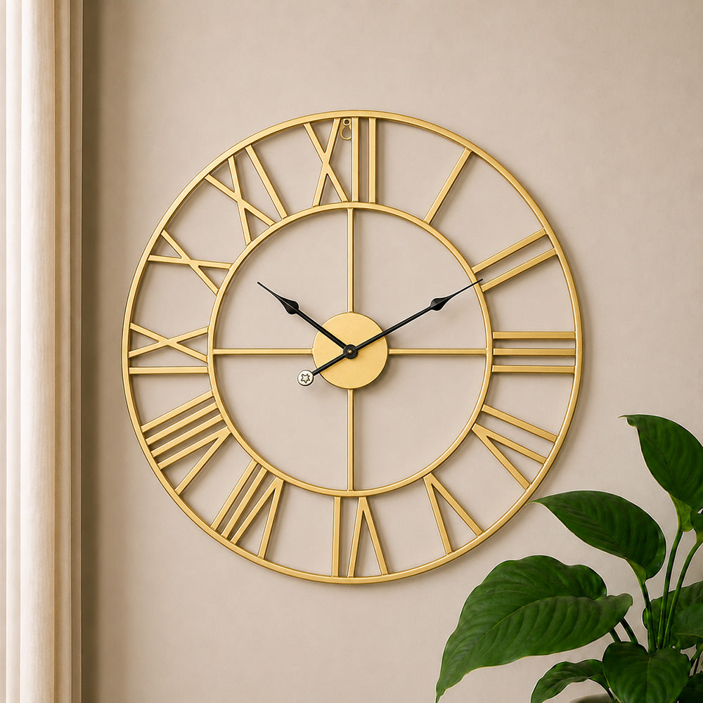 Modern Luxury Silent Metal Wall Clock (20 Inches) – Ticking-Free Battery-Operated Decorative Analog Clock for Living Room & Office