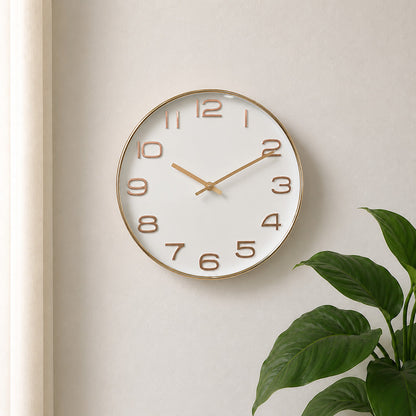 Modern Luxury Silent Metal Wall Clock (12 Inches) – Classic Numeric Dial, Ticking-Free Battery-Operated Clock for Living Room & Office
