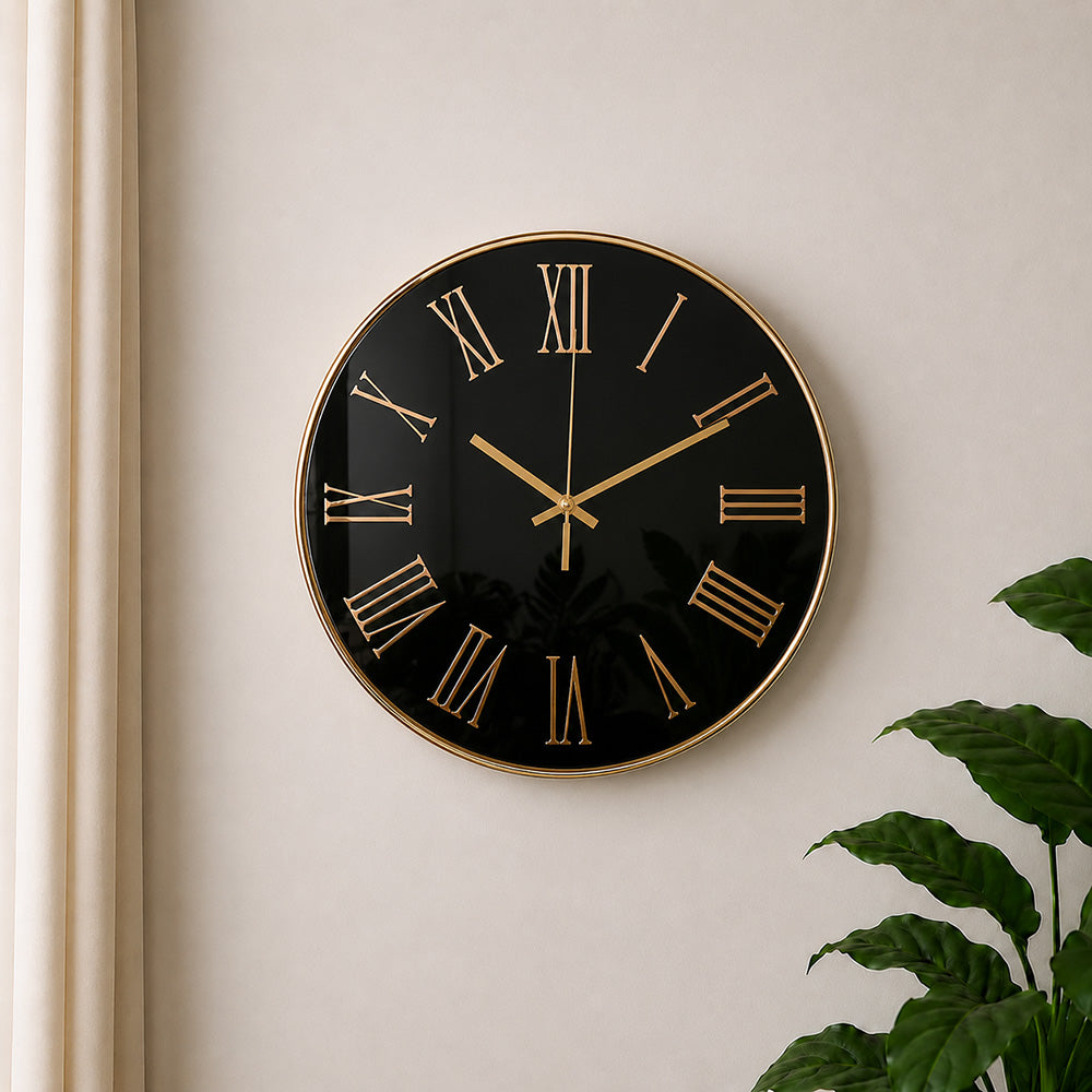 Modern Luxury Silent Metal Wall Clock (12 Inches) – Classic Roman Numeral Dial, Ticking-Free Battery-Operated Clock for Living Room & Office