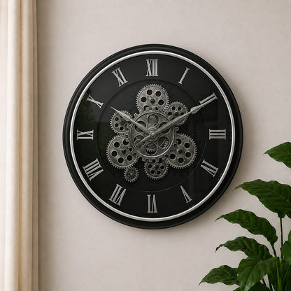 Modern Luxury Moving Gear Wall Clock (19 × 19 Inches) – Silent, Battery-Operated Decorative Analog Clock for Living Room & Office