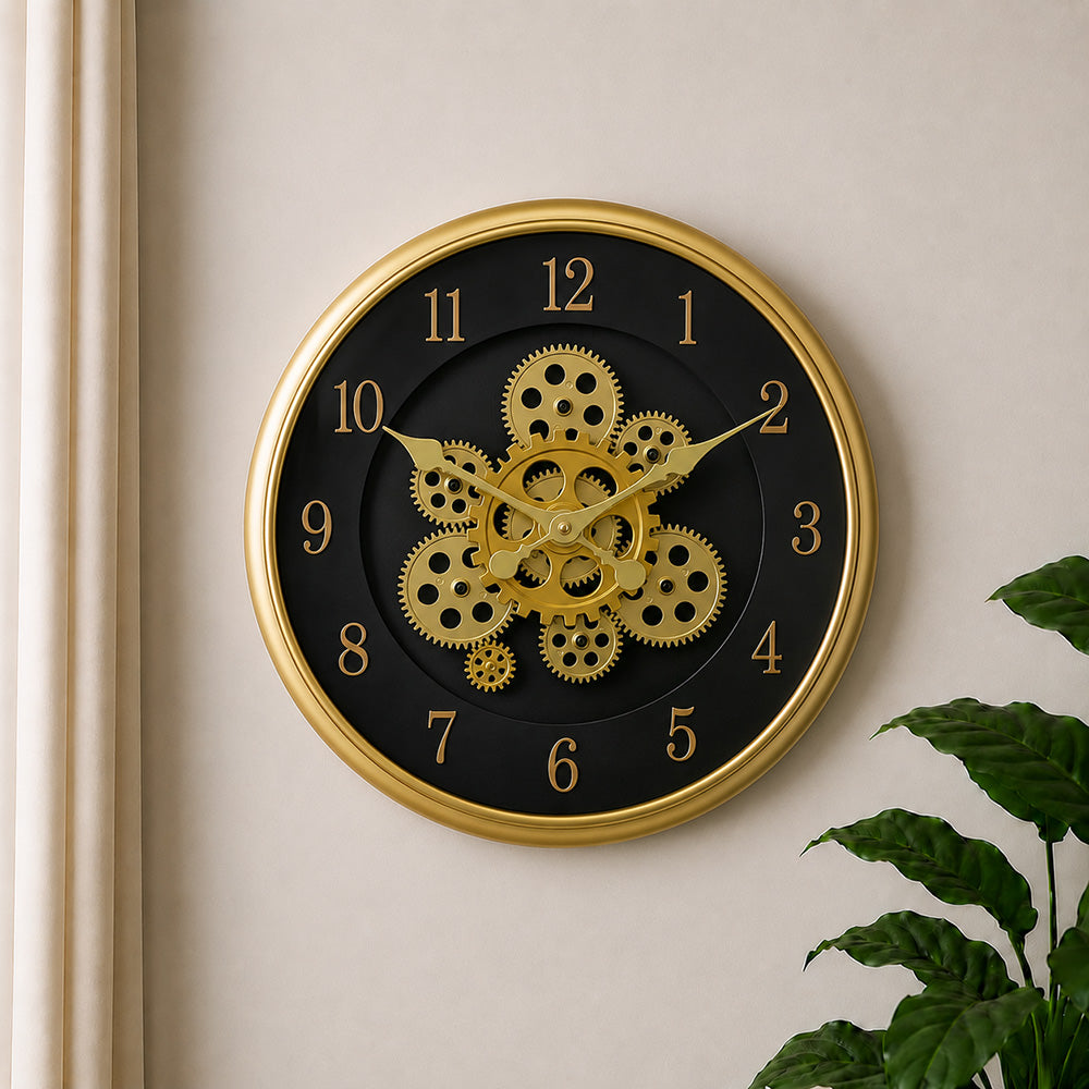 Modern Luxury Silent Moving Gear Wall Clock (16 Inches) – Numeric Dial, Ticking-Free Battery-Operated Clock in 2 Colors
