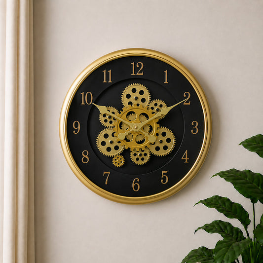 Modern Luxury Silent Moving Gear Wall Clock (16 Inches) – Numeric Dial, Ticking-Free Battery-Operated Clock in 2 Colors